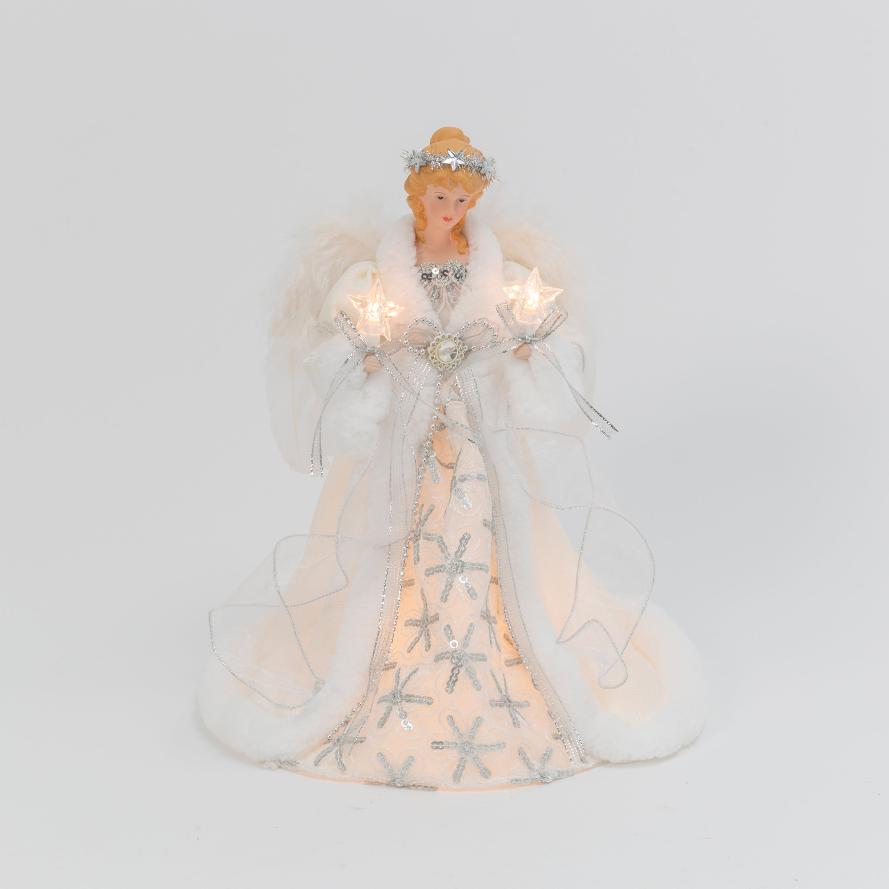 Lighted 14 in H Electric Lighted Silver Angel Tree Topper